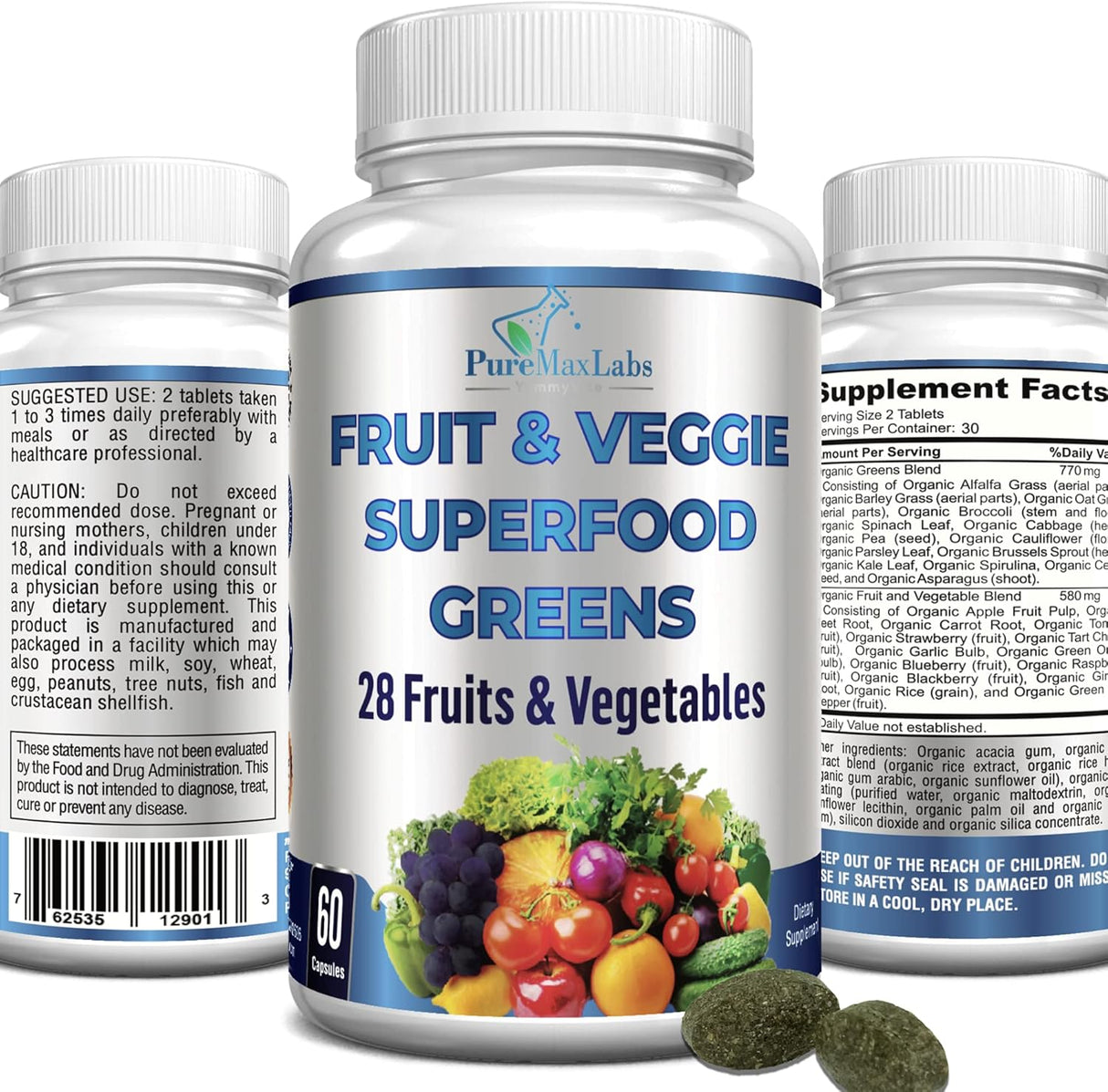 Suplementos superalimentarias  Frutas y verduras 60 tabletas
