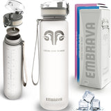 Embrava Best Sports Water Bottle - Botella de agua grande de 32 onzas, flujo rápido, tapa abatible a prueba de fugas con apertura de un clic, plástico no tóxico, sin BPA y ecológico, para hombres y mujeres