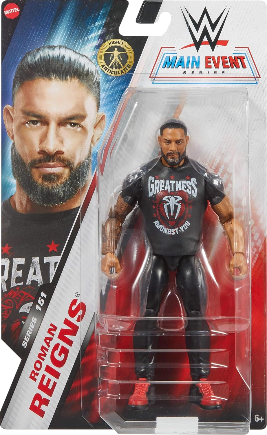 Figura de acción WWE Roman Reigns, Mattel, 10 puntos de articulación, Serie #151