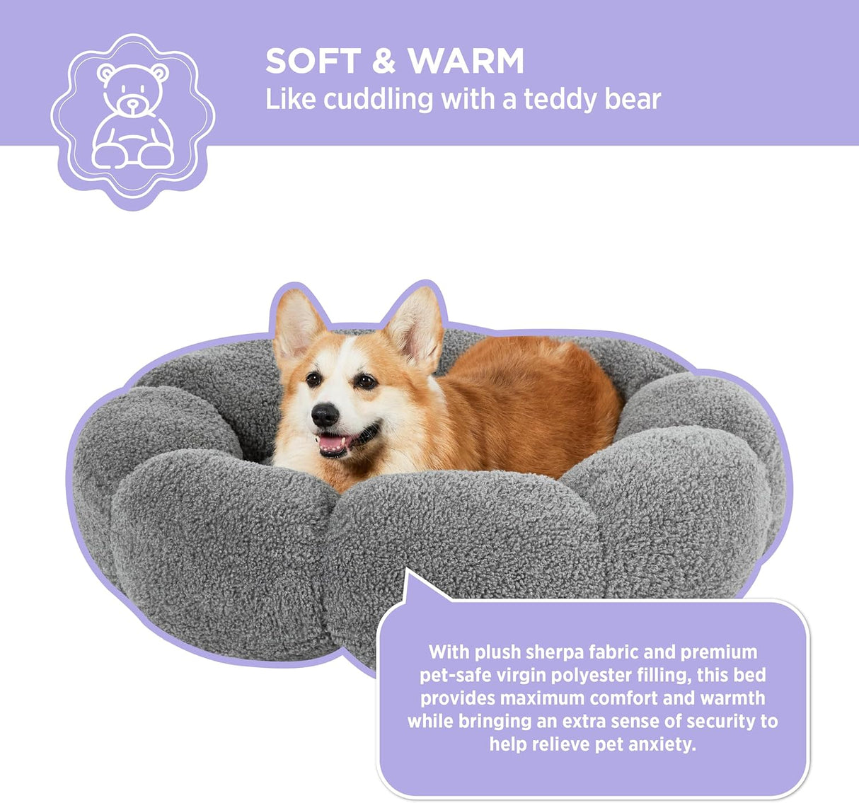 Cama grande calmante para perros antideslizantes de flores