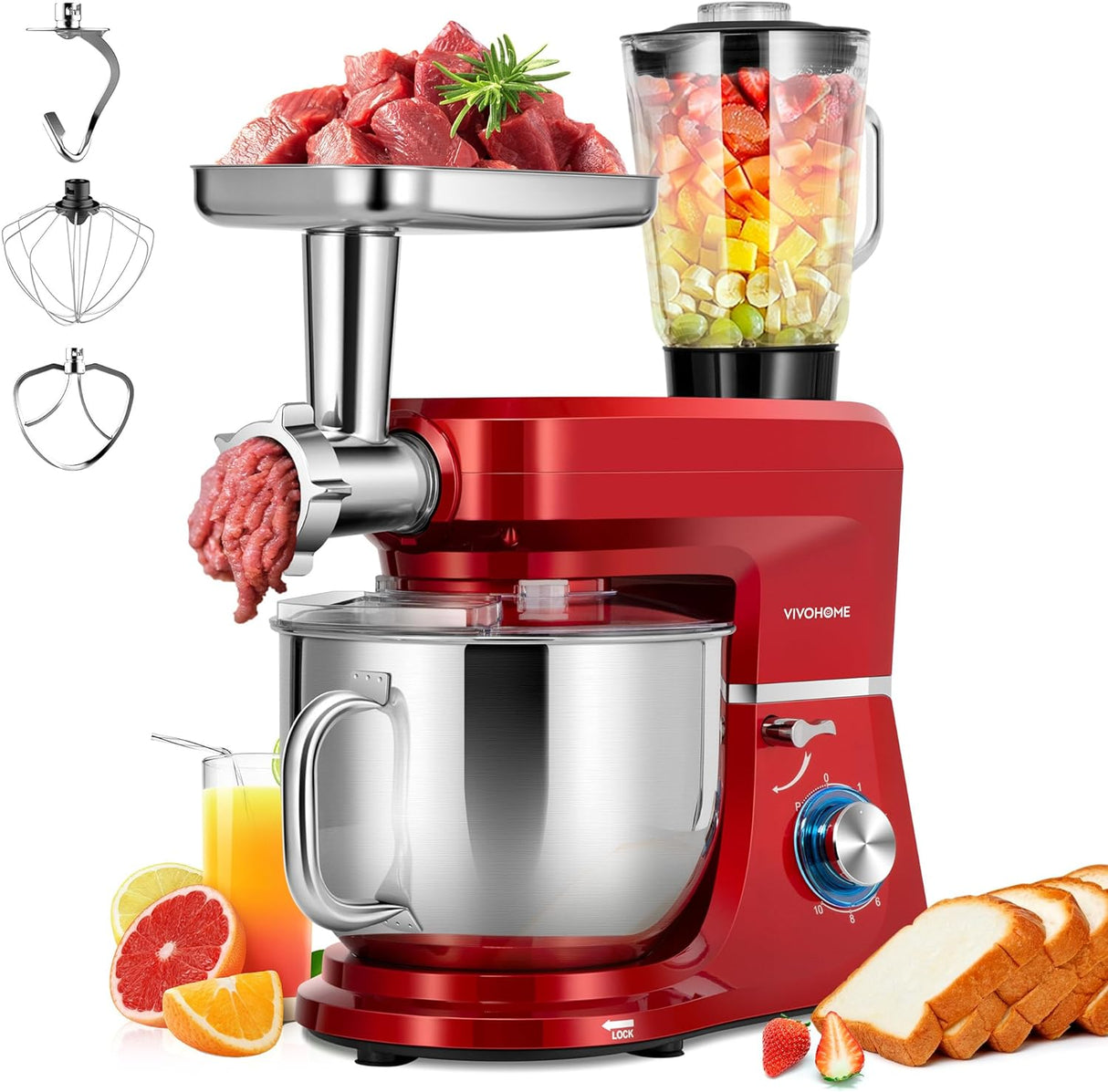 Batidora Multifuncional VIVOHOME 6 en 1 8.5QT 660W con Accesorios