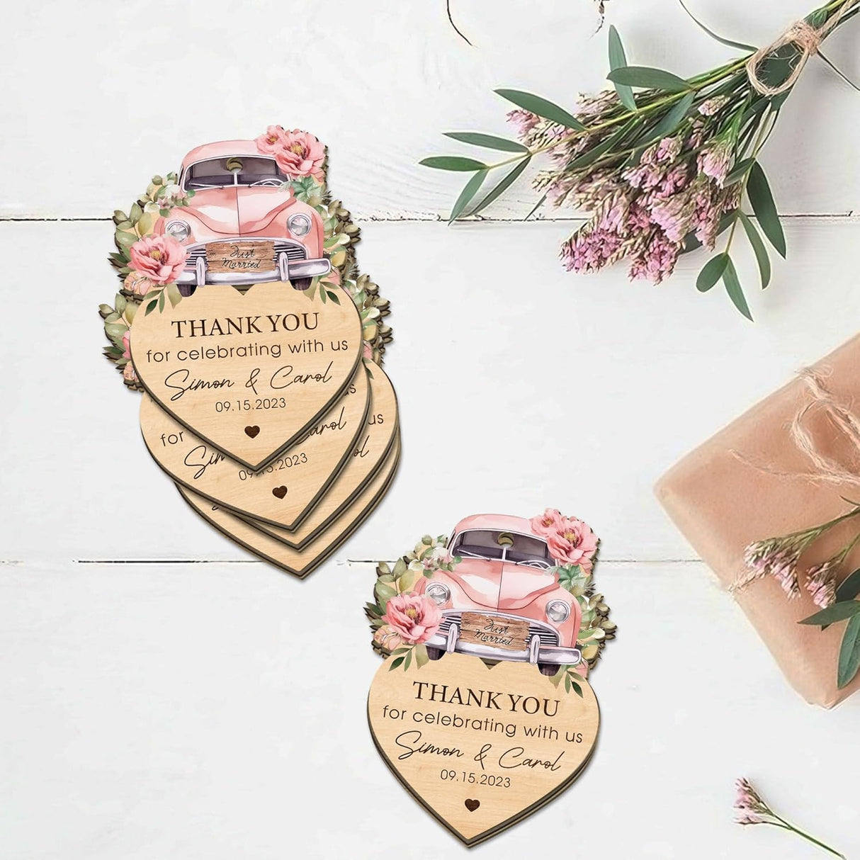 Adornos de Boda Personalizados en Madera para Agradecimiento