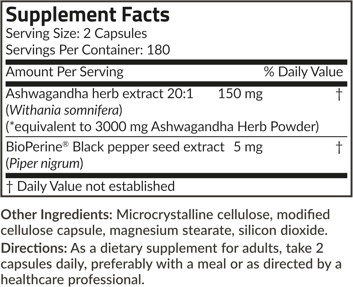 Suplemento de Ashwagandha Futurebiotics 360 Cápsulas Vegetarianas