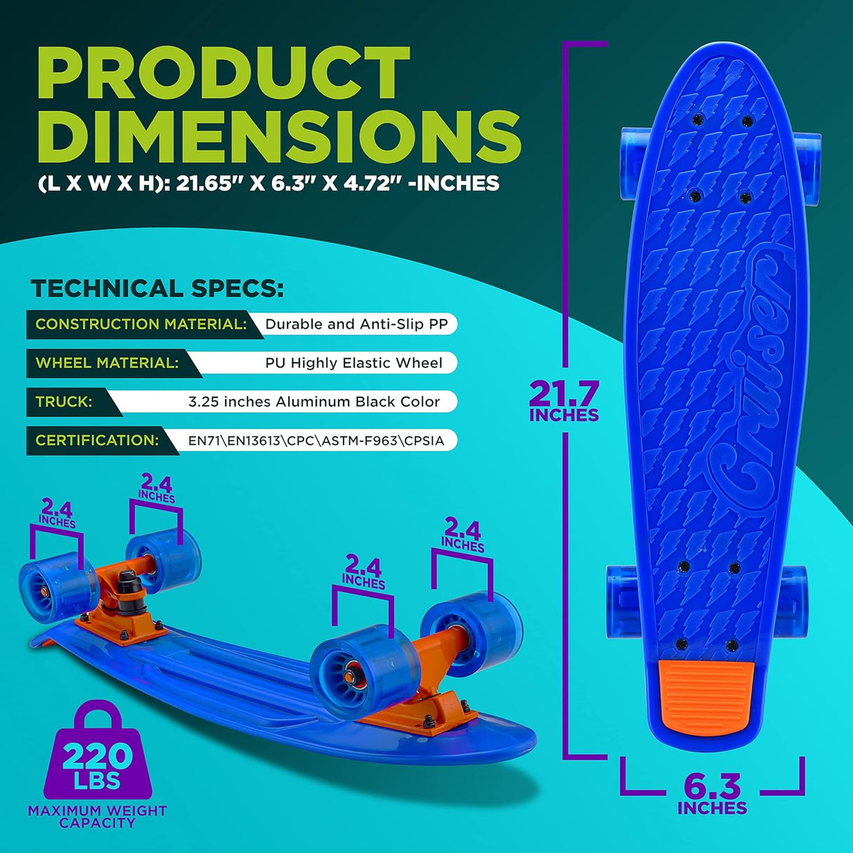 Skateboards o patineta azul para niños Hurtle HCSK103