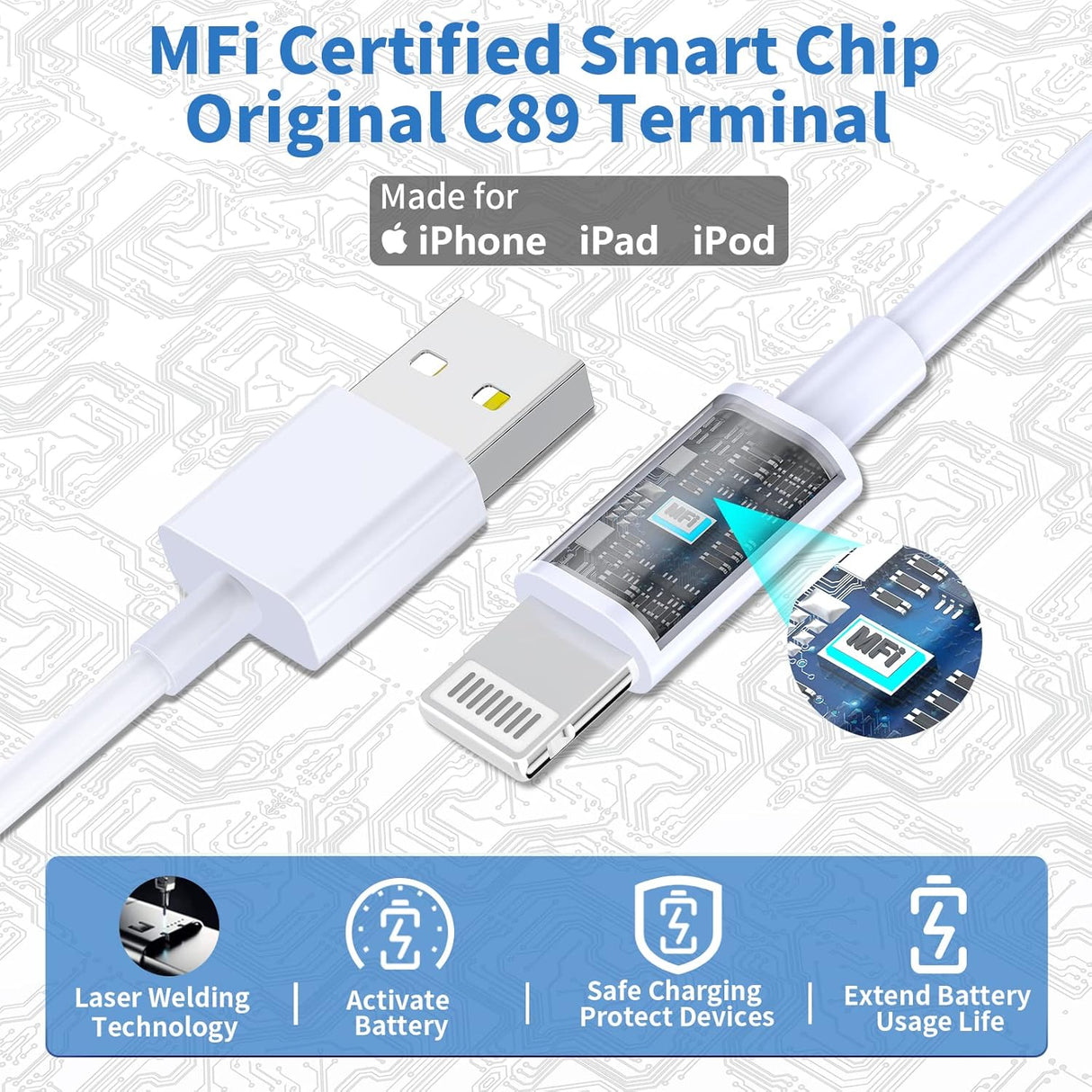 Cargador de coche Rombica 4.8A USB con cables para iPhone 14/13