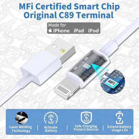 Cargador de coche Rombica 4.8A USB con cables para iPhone 14/13