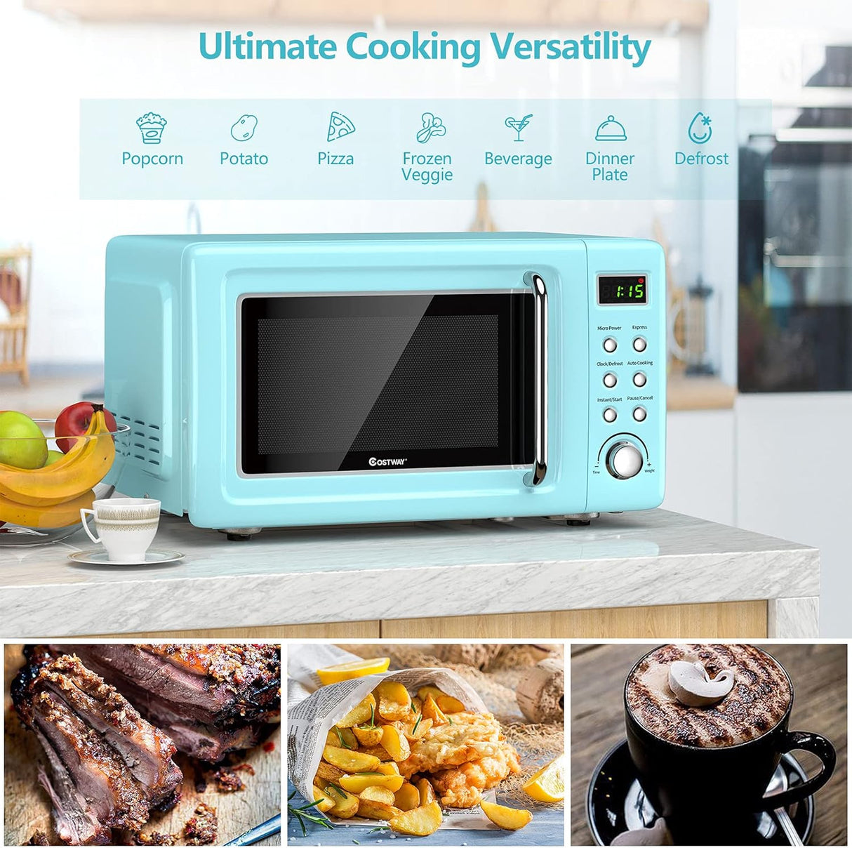 Horno de microondas COSTWAY 0.7Cu.ft, 700W, 5 potencias