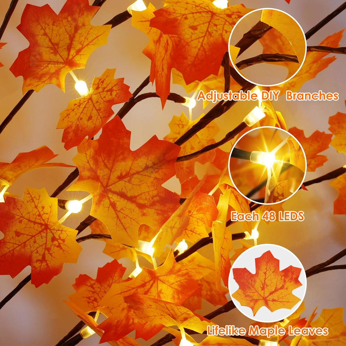 Árbol de Arce Artificial Iluminado 4FT, Decoraciones de Otoño