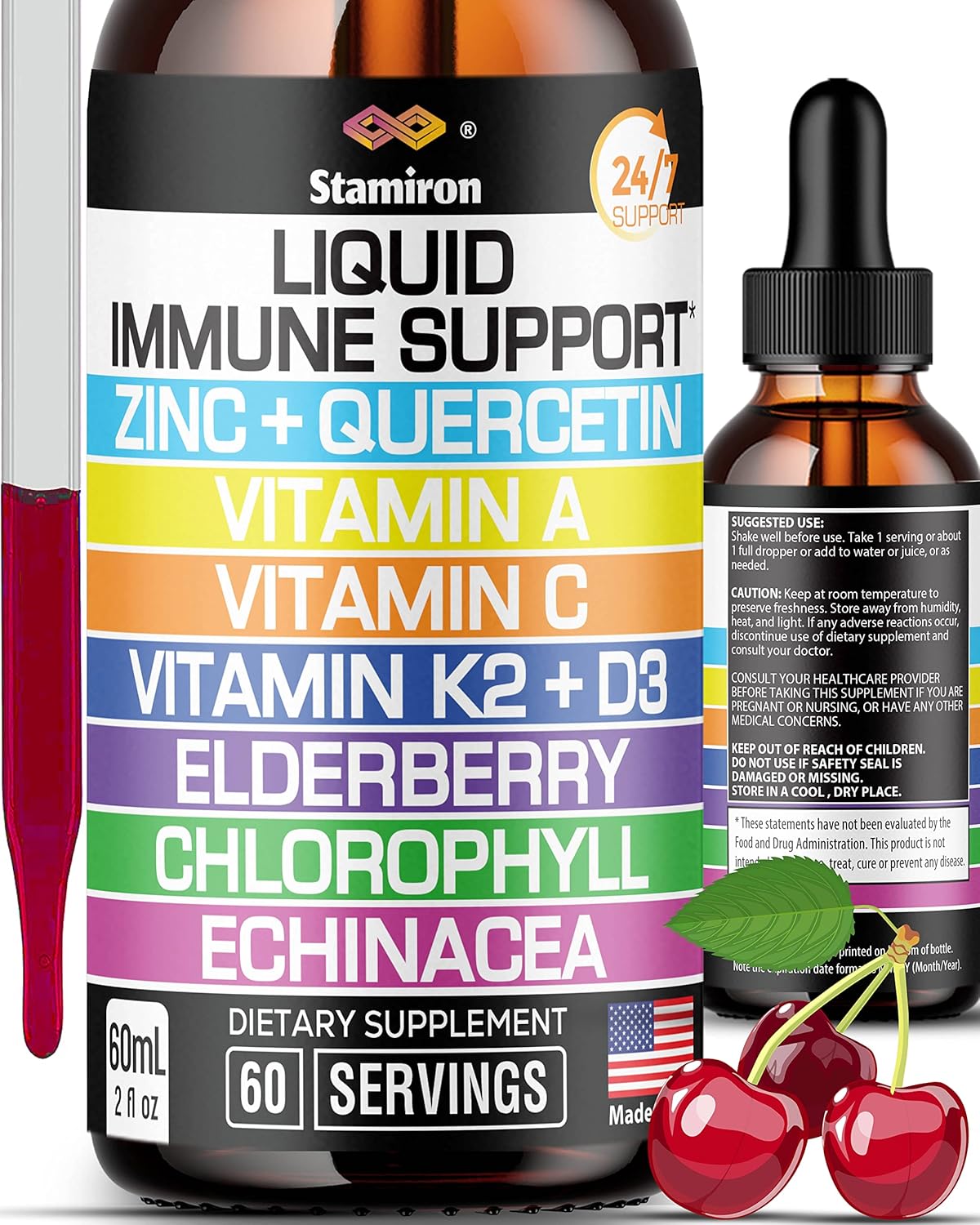 Suplemento Quercetina de zinc, vitamina C D3  líquido