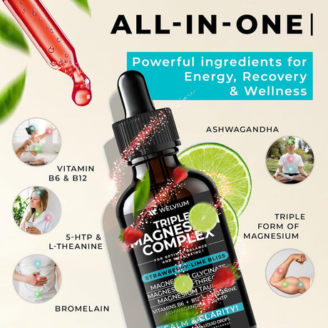 Suplemento líquido de magnesio con ashwagandha y vitaminas, 2oz