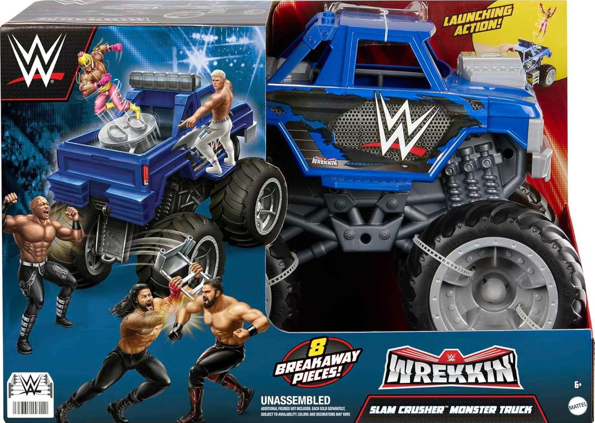 Mattel Figura y Vehículo WWE Wrekkin Slam Crusher Camión Monstruo con 8 Piezas