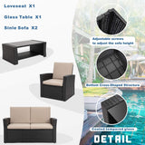 Shintenchi Juego de muebles de patio al aire libre de 4 piezas, sofá seccional de ratán de mimbre con mesa de centro de cristal | Negro