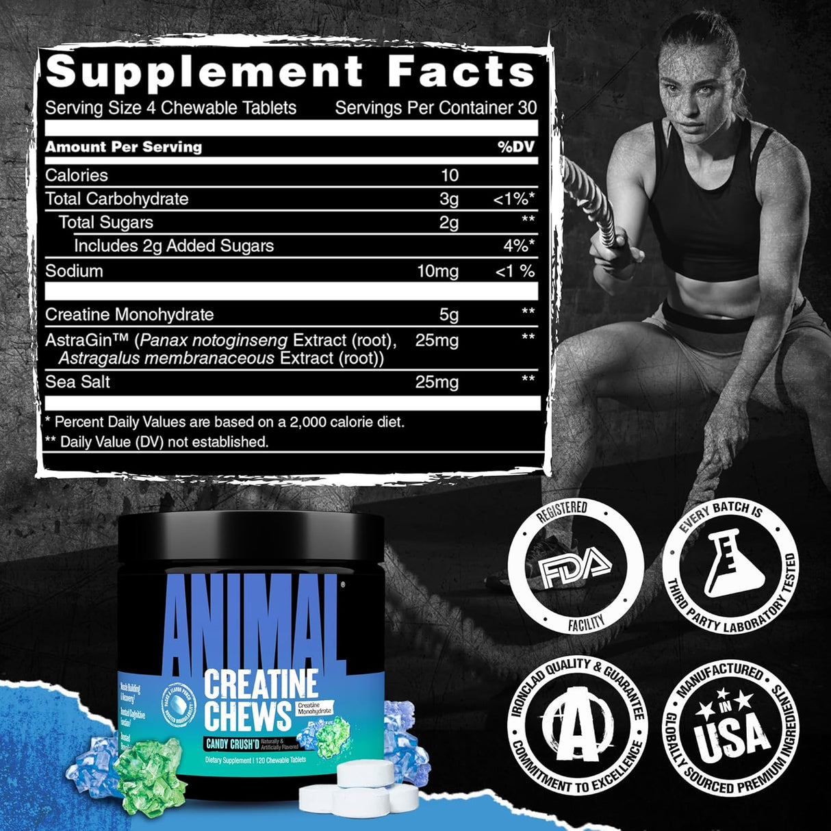 Animal Creatine Chews – Creatina Monohidrato con AstraGin y Sal, Max Absorción