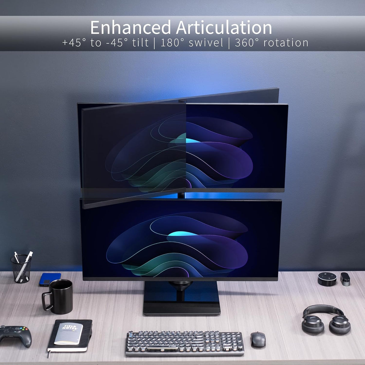 Soporte Doble para Monitores VIVO, Base de Cristal, STAND-V002LG