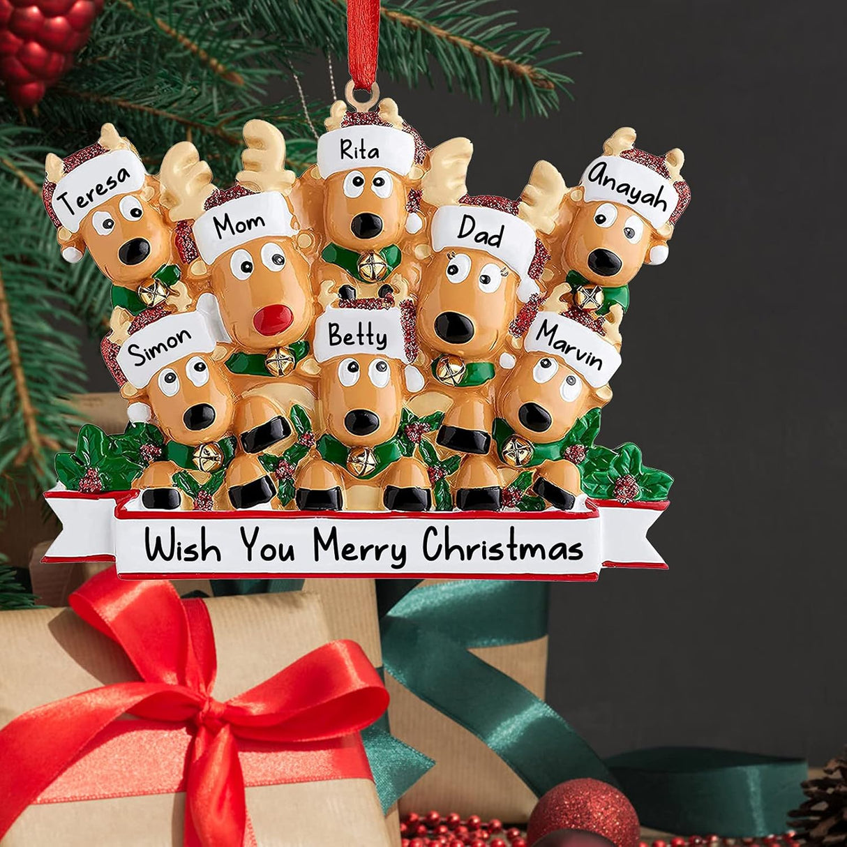 Adornos Navideños Personalizados Renos - Familiar de 4 Personas