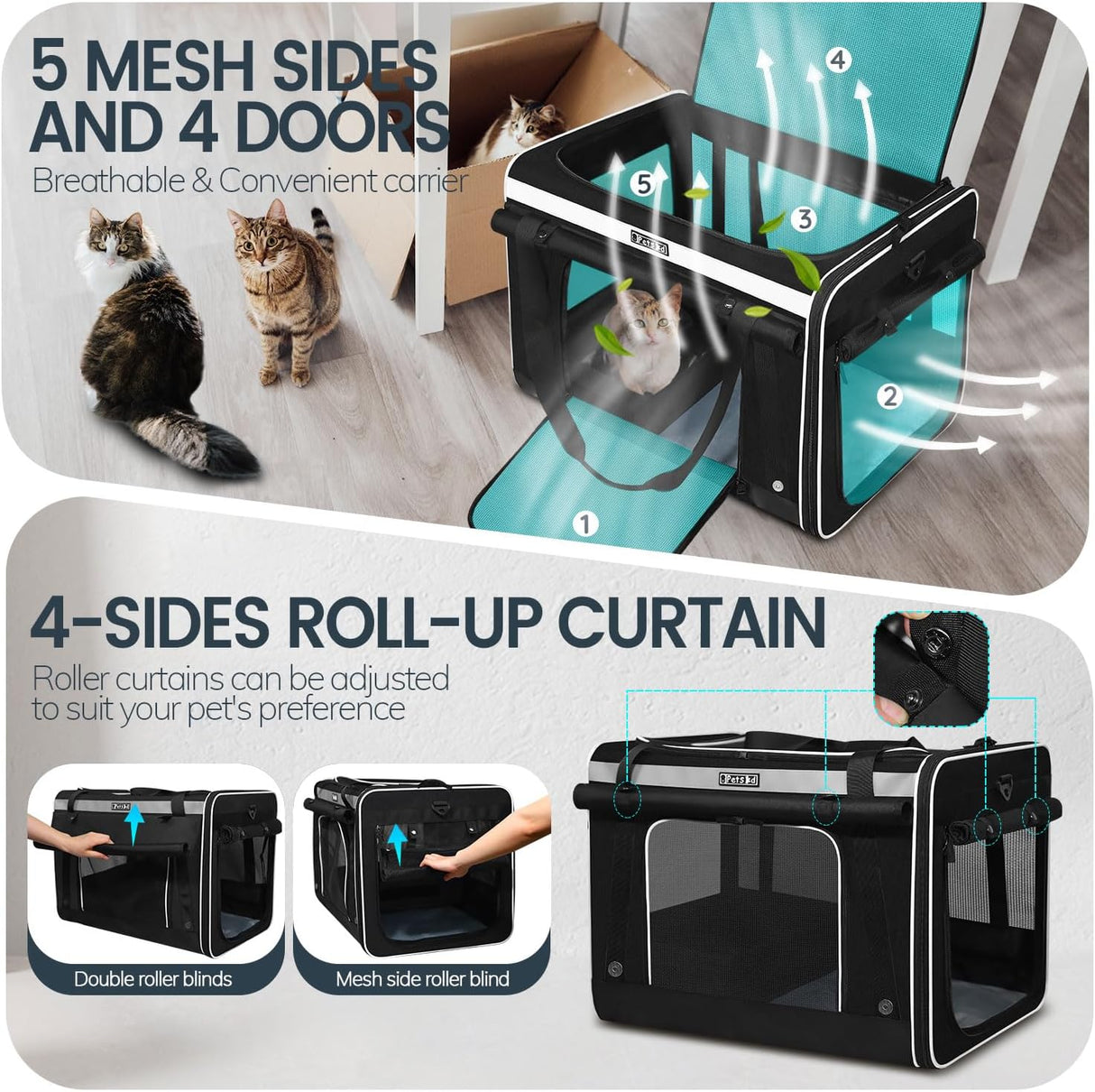 Transportadora Extra Grande para Gatos Petskd, 5 Ventanas, 55LBS
