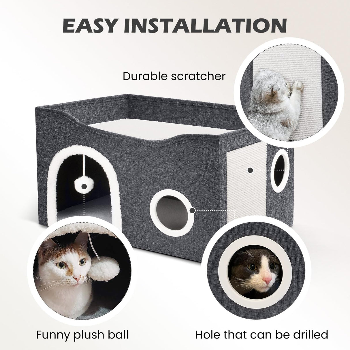 Casa para Gatos Heeyoo - Cueva Grande con Rascador y Pelota