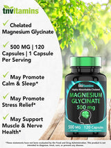 Magnesio Glicinato 500mg, 120 cápsulas, para dormir y nervios