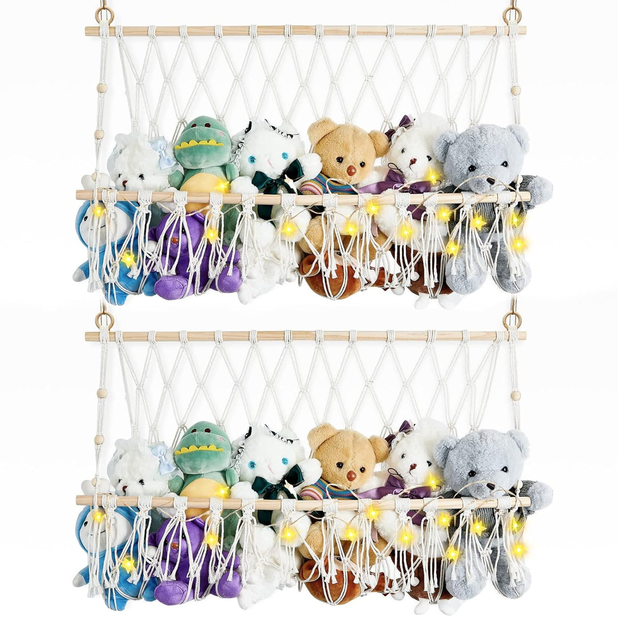 Hamaca para Peluches, Macrame, con Luz LED, 2 Pcs