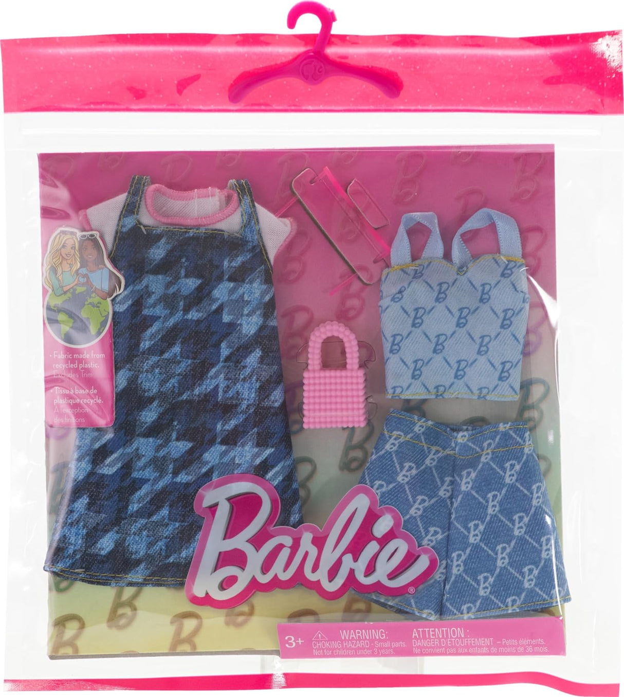 Conjunto de Ropa Barbie, 2 Outfits en Denim para Muñeca, Incluye Vestido, Top y Pantalones Cortos, Accesorios
