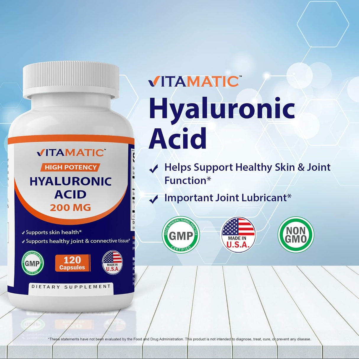 Vitamatic Suplementos de ácido hialurónico Apoya el tejido