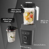 Licuadora de 1000W, marca X, 51Oz y 14Oz, motor 2000W