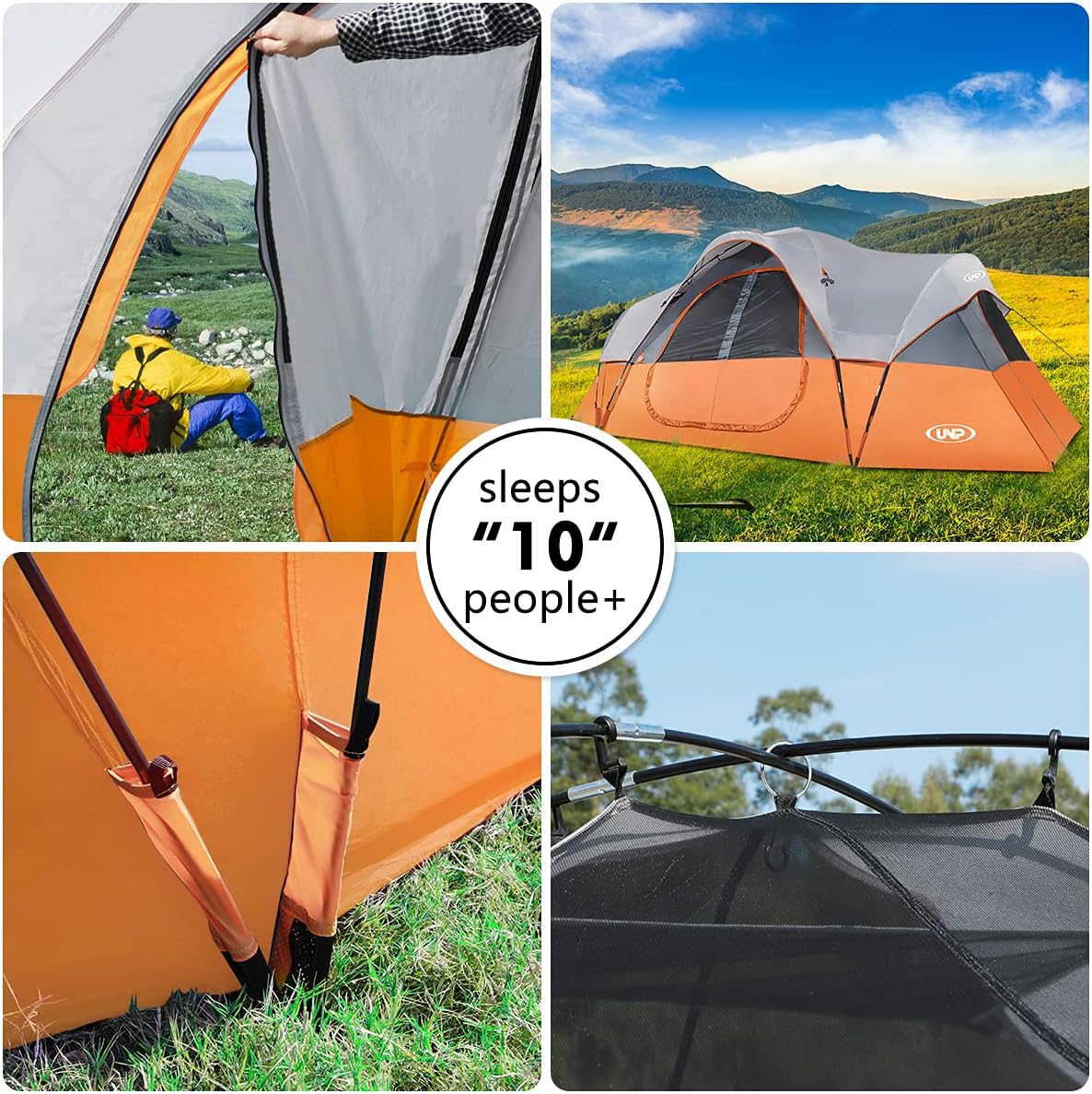 Tienda de campaña UNP 10 personas, doble capa, impermeable, 2 habitaciones