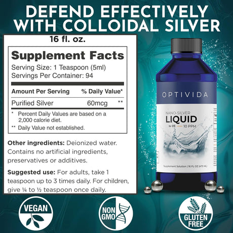 Optivida Health Plata Coloidal Líquida 16 oz - Suplemento Inmunidad