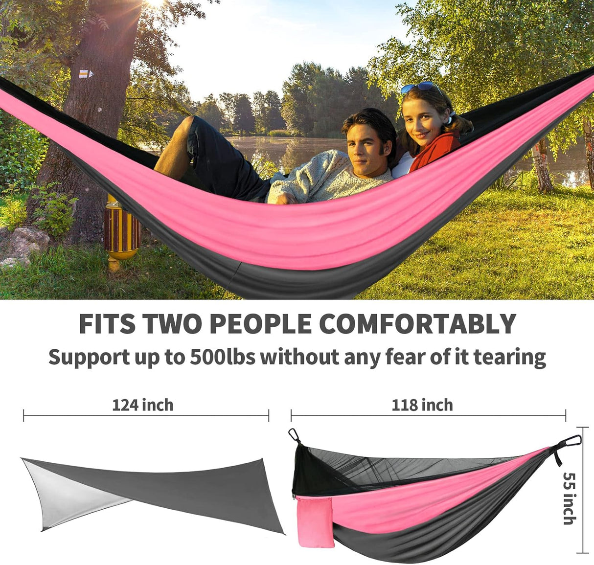 Hamaca Camping con Mosquitera y Tarp, Portátil, Doble, Nylon
