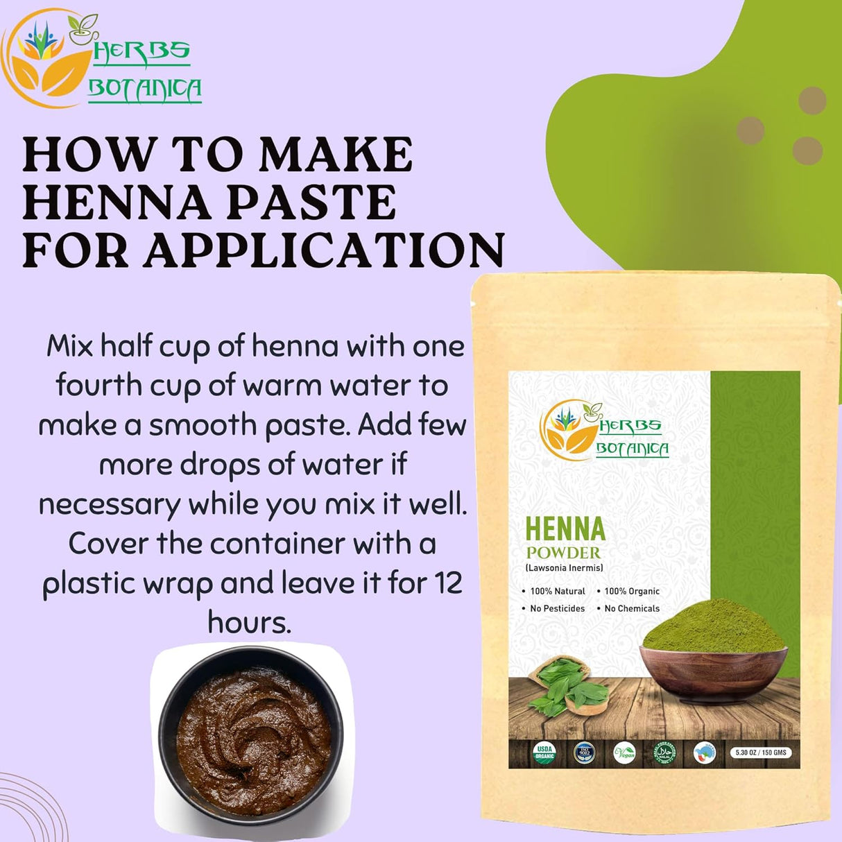 Polvo de Henna Orgánica para Cabello y Arte Corporal