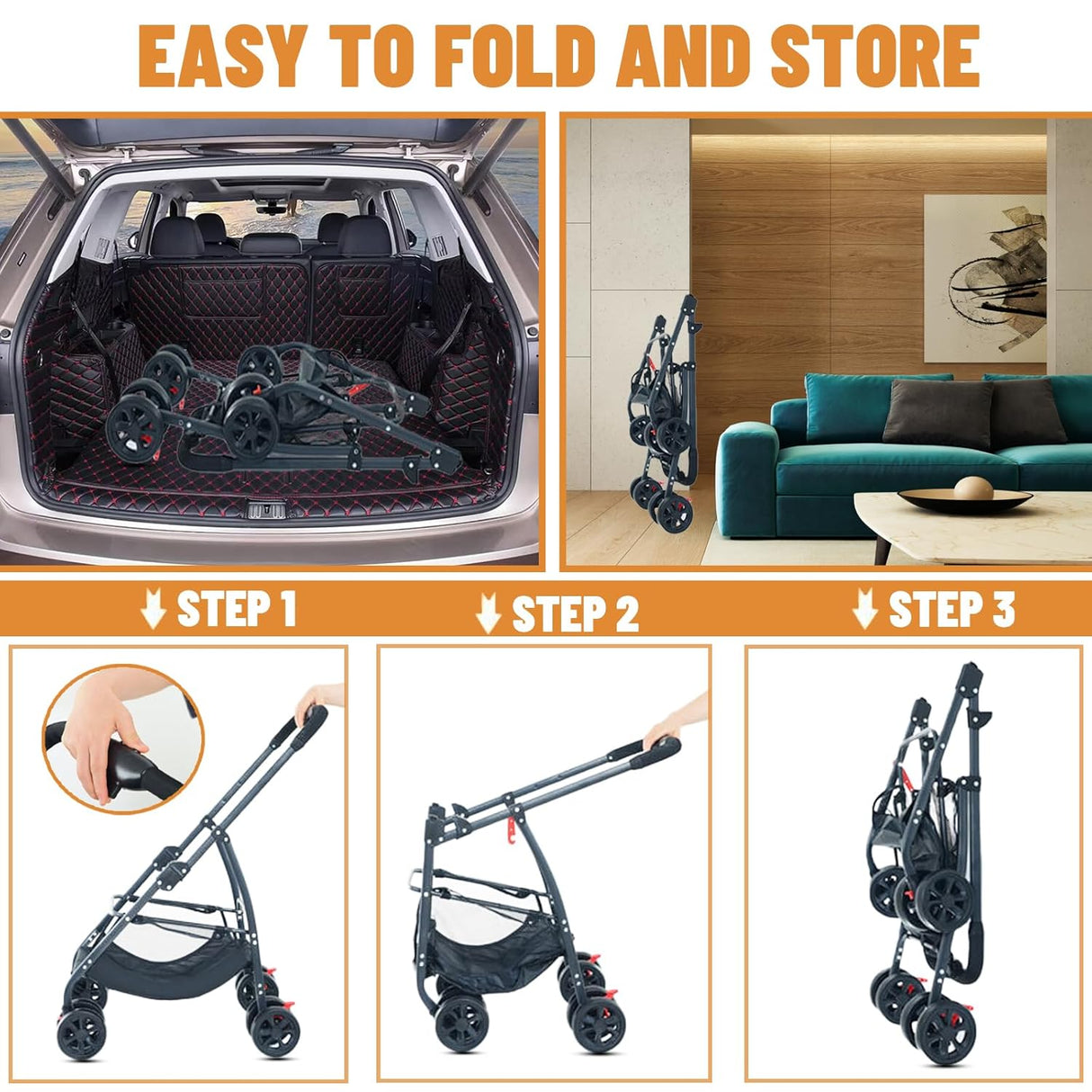 Carrito 3 en 1 para Perros, Marca Desconocida, Plegable, 55lbs