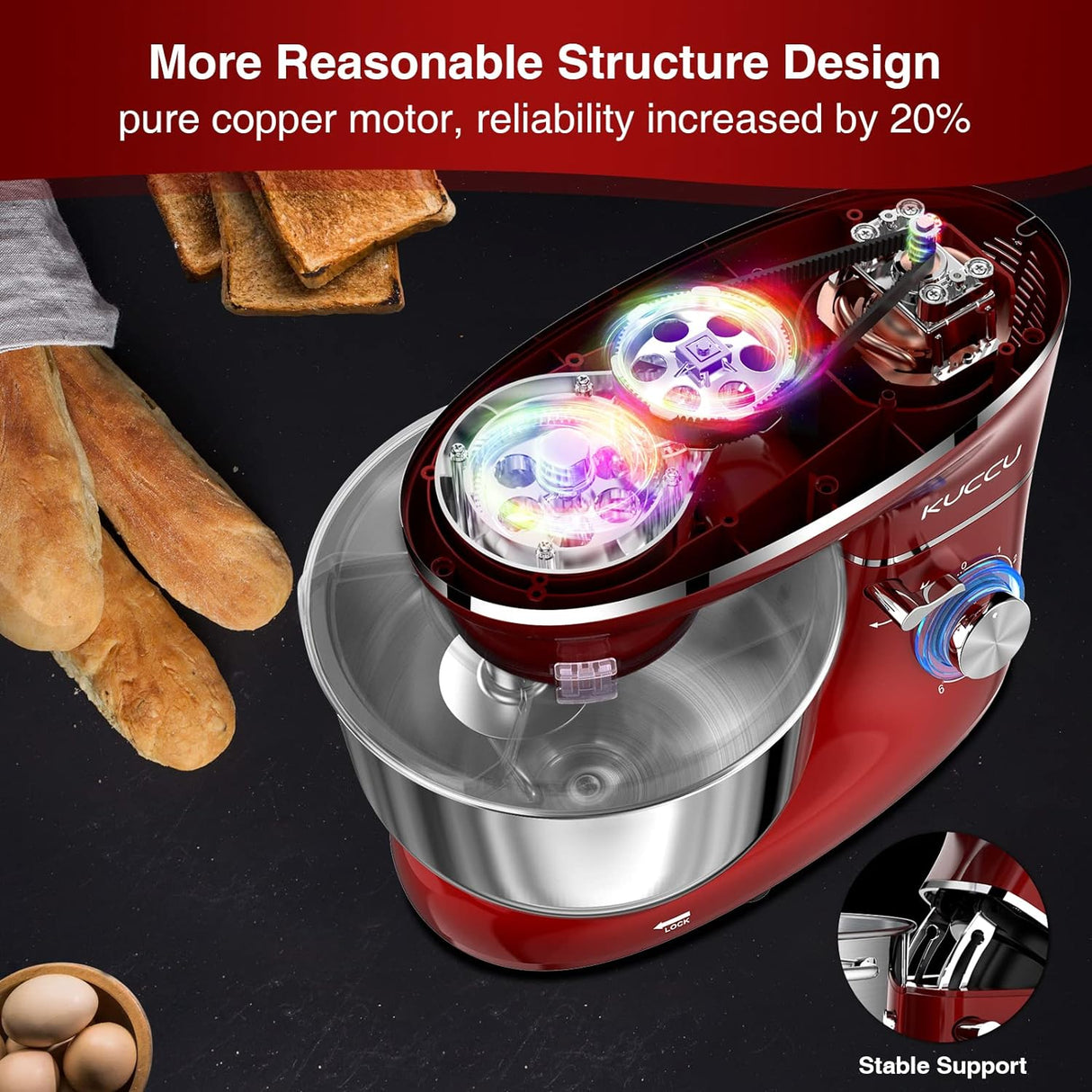 Batidora de Pie 6.5 Qt 660W 6 Velocidades, Stand Mixer 660W