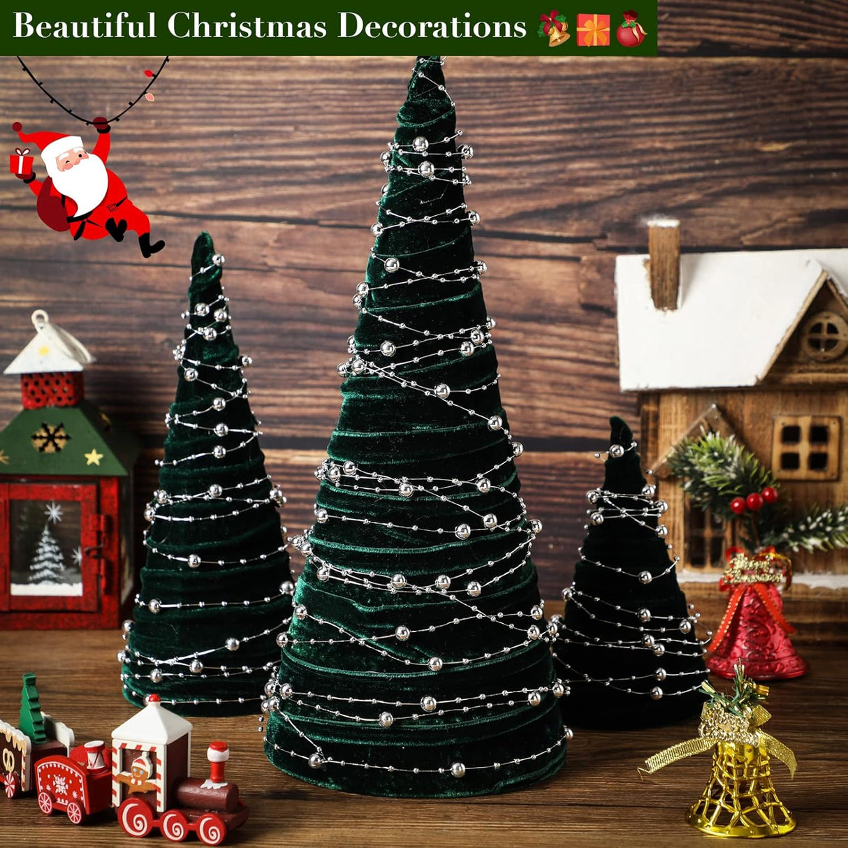 Juego de 3 Árboles de Navidad de Terciopelo, Decoración Moderna