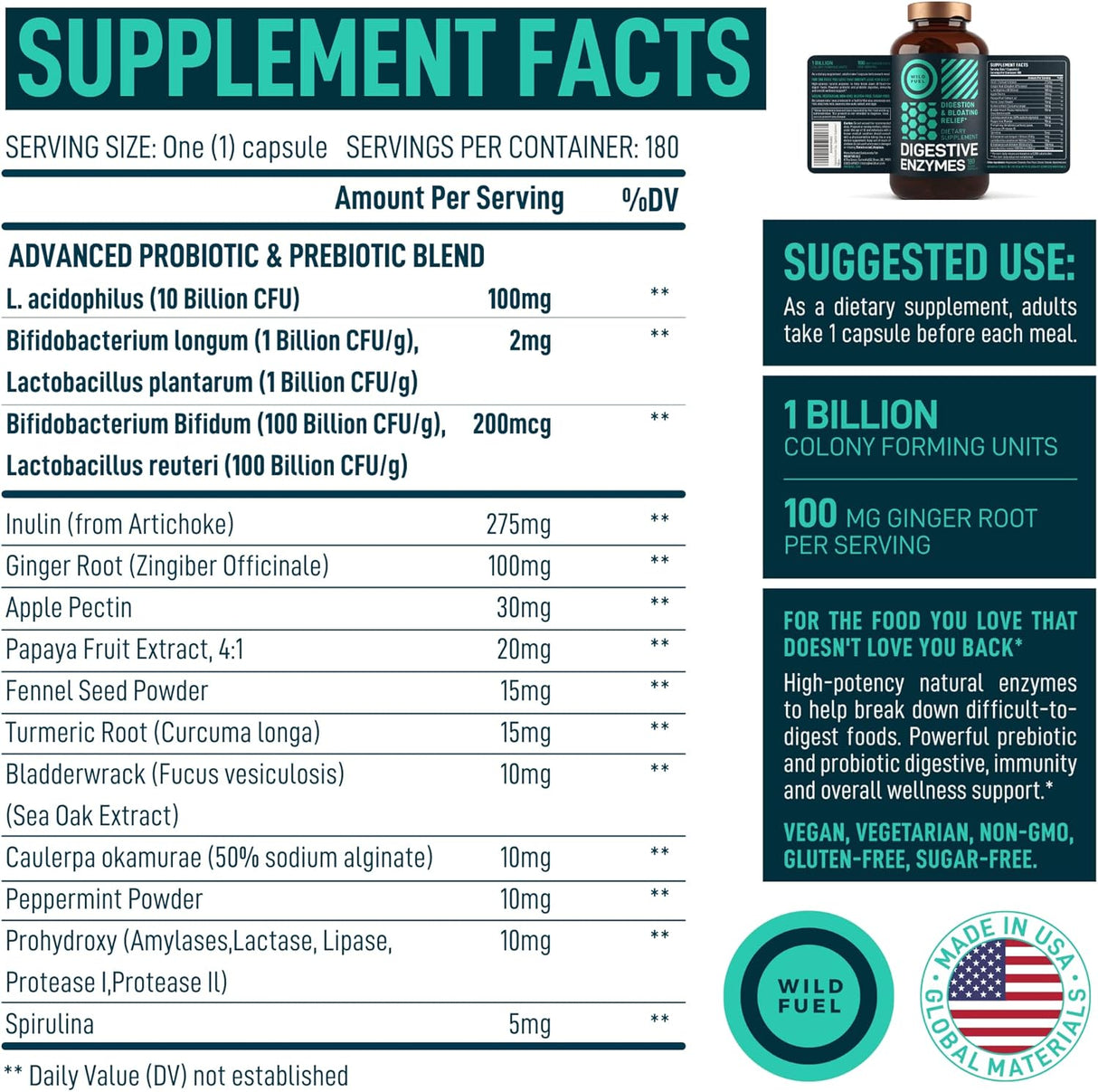 Suplementos Enzimas digestivas con probióticos y prebióticos