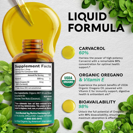 Suplemento Aceite orgánico de orégano USDA  Gotas líquidas