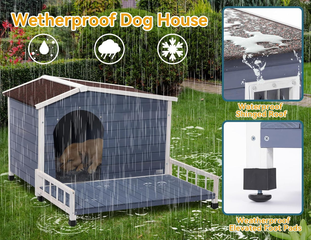 Casa para perros resistente a la intemperie con porche