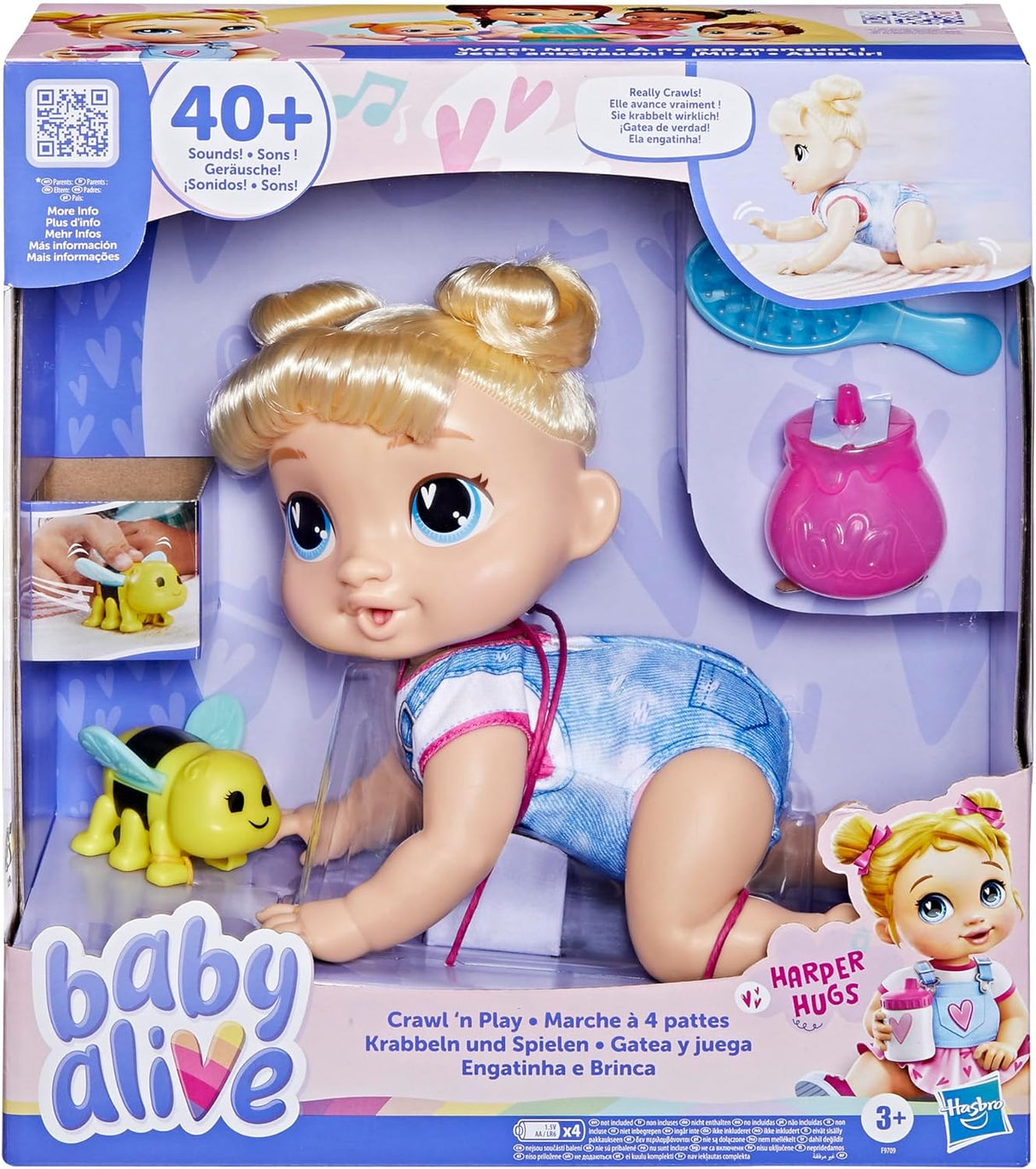 Muñeca bebé que gatea, Baby Alive, 10.75 pulgadas, Harper Hugs