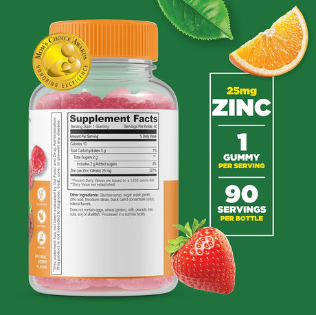 Suplemento Gomitas de zinc realistas para niños, 25 mg 90un