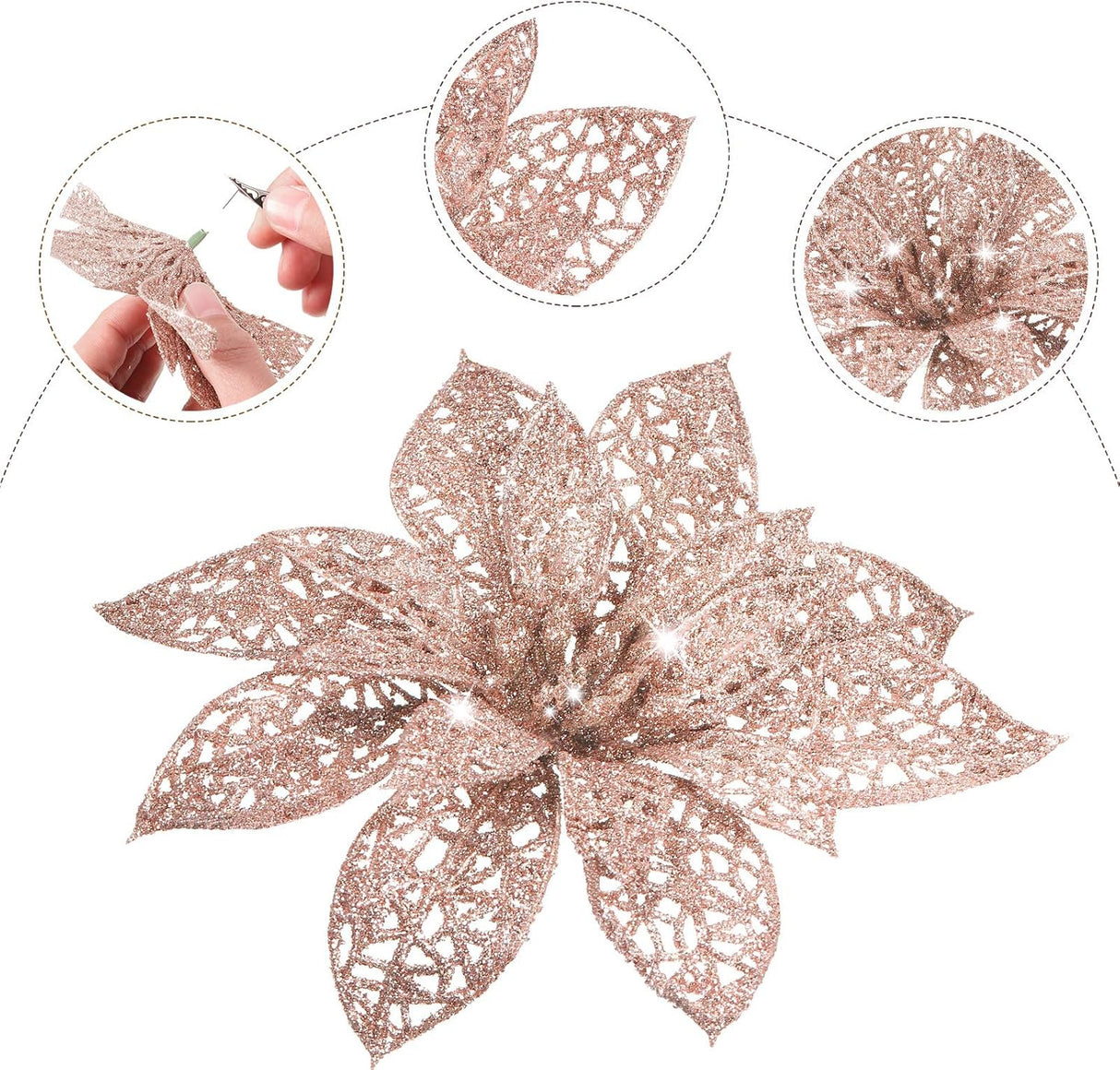 Adornos Artificiales Poinsettia WILLBOND, 36 Piezas, Glitter