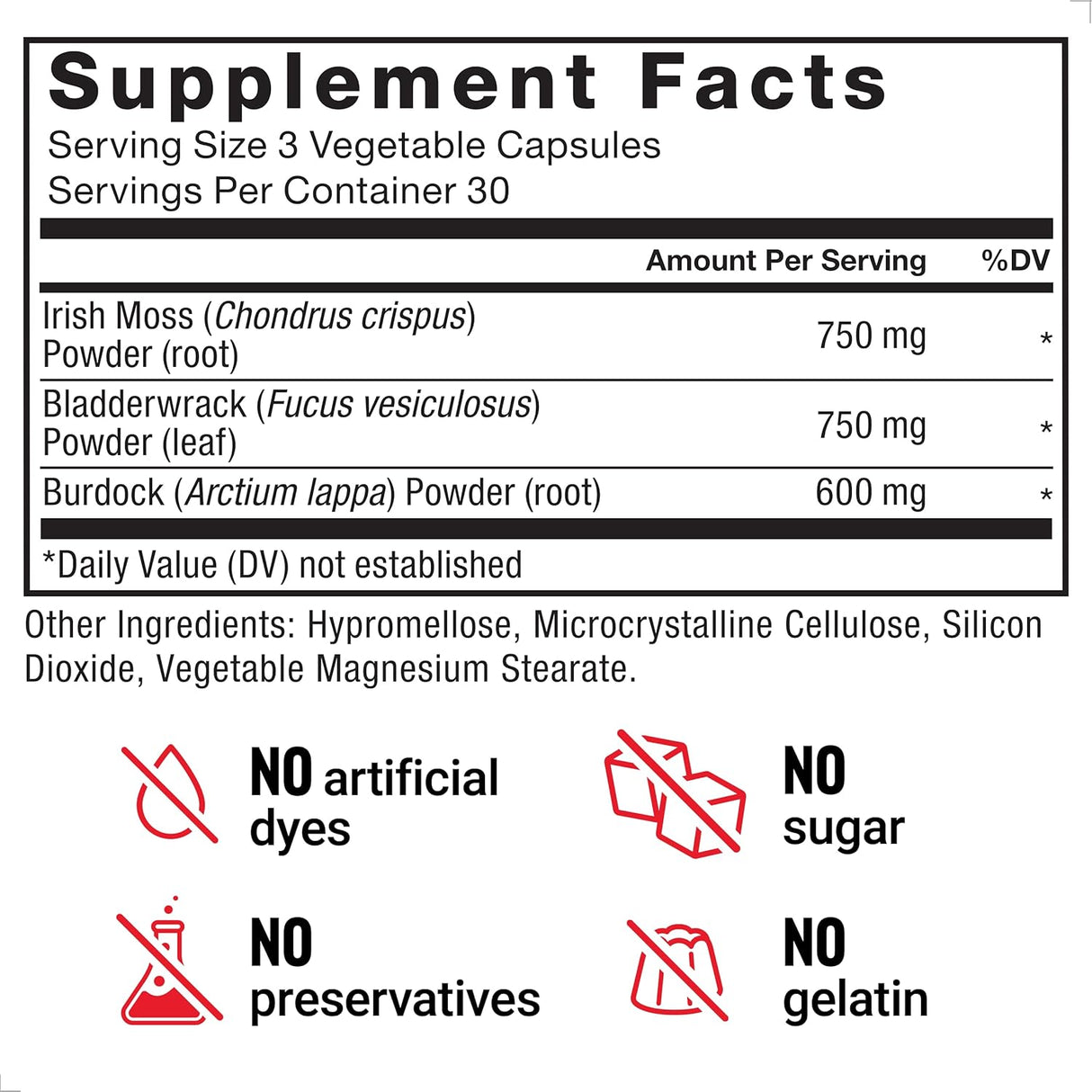 Irish Sea Moss Cápsulas Force Factor con Burdock, 90 cápsulas