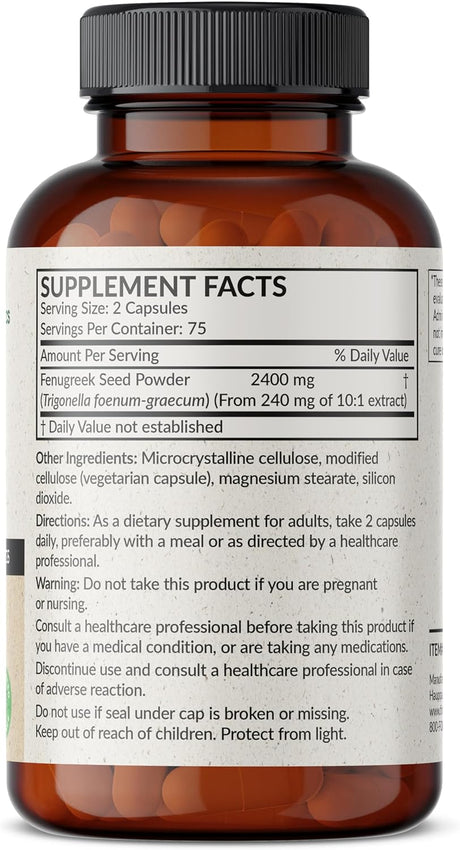 Fenogreco Extra Strength 2400 mg, 150 cápsulas vegetarianas sin OMG