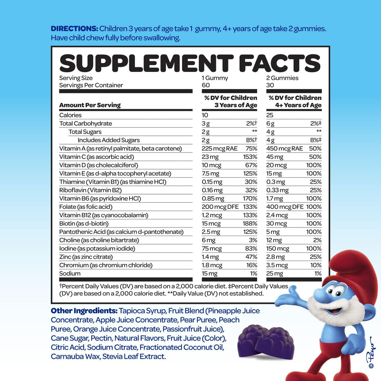 Gominolas Multivitamínicas Smurfs, 15 Vitaminas, 60 Gummies
