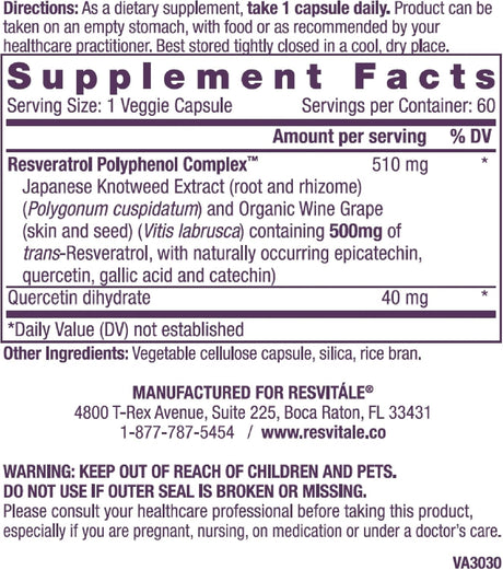 Suplemento ResVitále Resveratrol 500 mg  60 cápsula vegetal