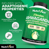 Nutrivein Cápsulas de Ashwagandha 1600mg con Pimienta Negra