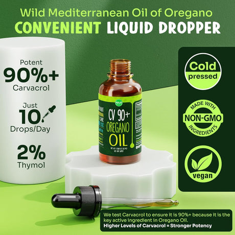 Aceite de Orégano Potente 90%+ Carvacrol Apoyo Inmune