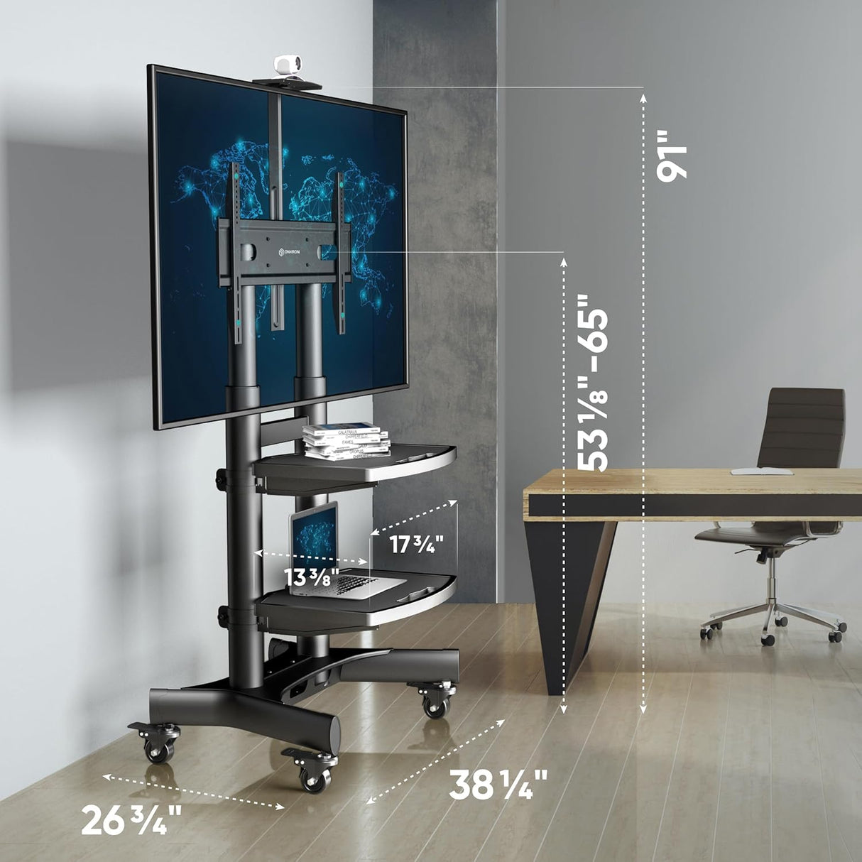 Soporte móvil para TV ONKRON, ajustable, VESA 800x500, 200 lbs