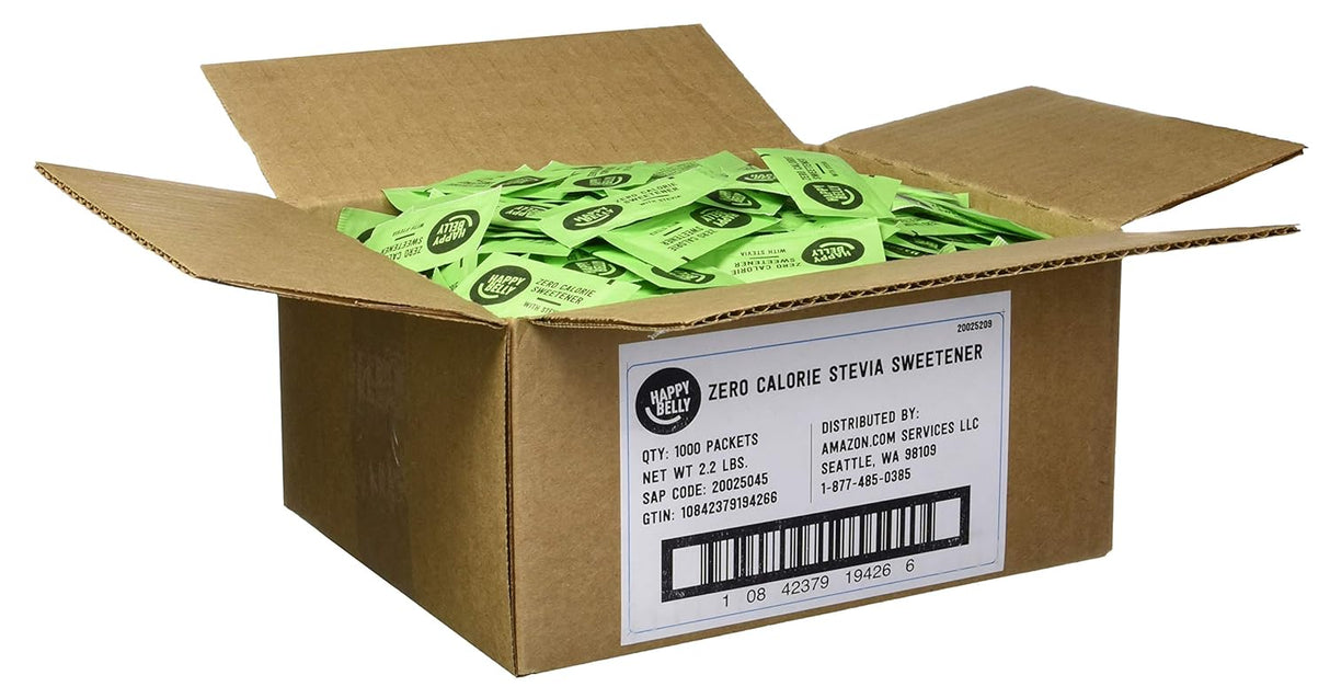 Endulzante Stevia en polvo Happy Belly, 1000 paquetes, 2.2 lb