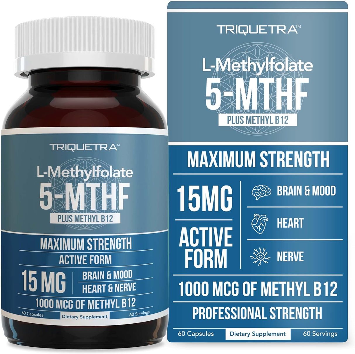 Suplemento L-metilfolato 15mg cofactor metil B12 60 caps