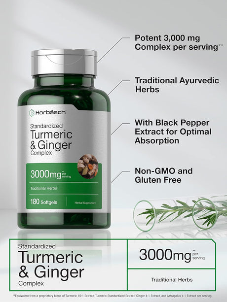 Suplemento de cúrcuma y jengibre  con extracto de pimienta