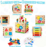 Cubo de Actividades de Madera Bravmate, 8 en 1, para 18M+